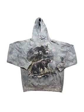 The Mountain Black Bear Hoodie Mens M Gray Tie Dye Wildlife Graphic Sweatshirt